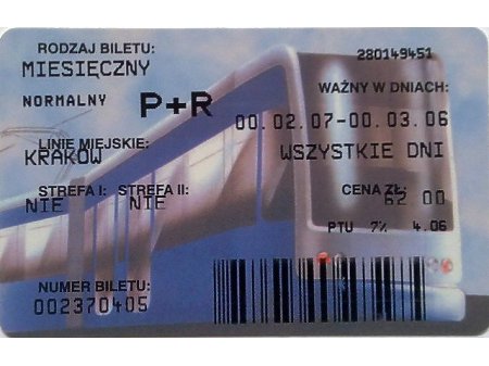 Bilet MPK Kraków 74