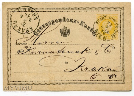 1875 z Wiednia do Krakowa Karta Korespondencyjna