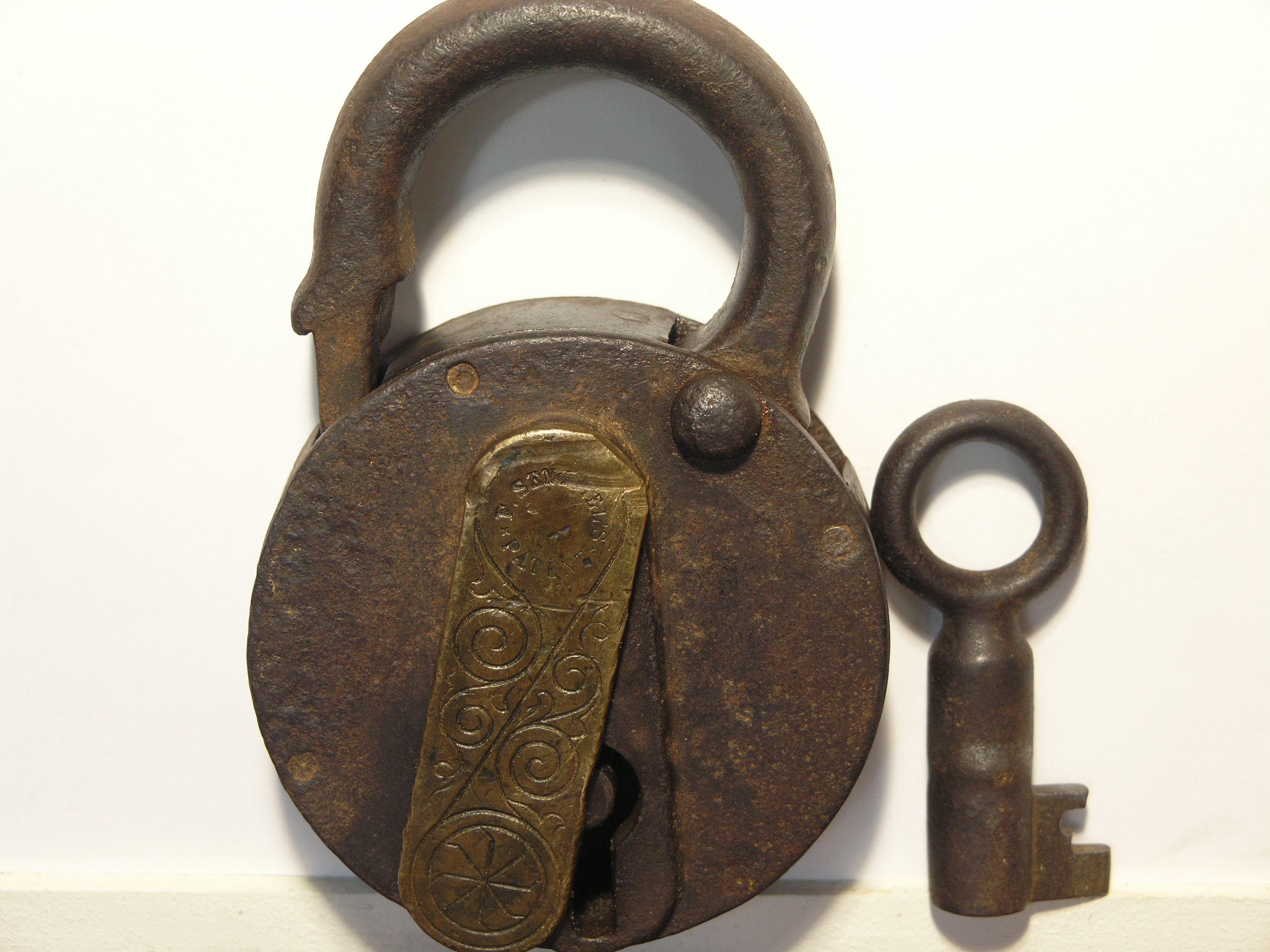 Antique German Padlock-Lock F. Sengpiels Patent with Otiginal Key