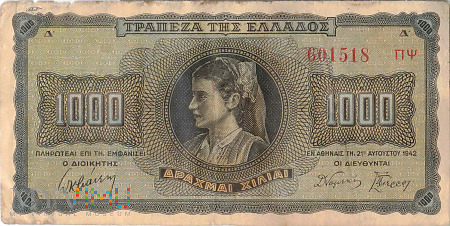 Duże zdjęcie Grecja - 1 000 drachm (1942)
