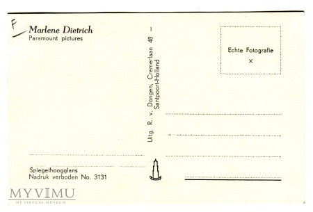Marlene Dietrich Uitg. R. V. Dongen pocztówka