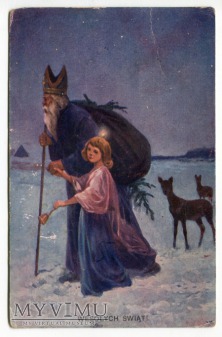 1927 Święty Mikołaj i aniołek Wesołych Świąt