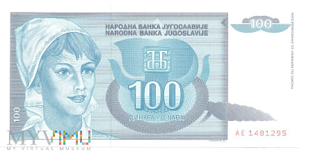 Jugosławia - 100 dinarów 1992r.