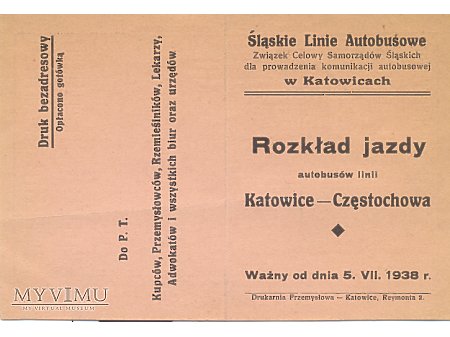 Rozkład jazdy Śląskich Linii Autobusowych 1938