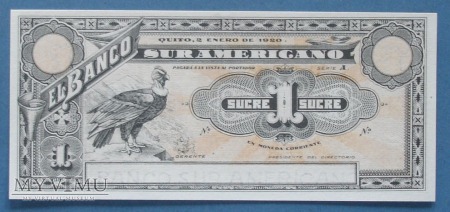 Duże zdjęcie 1 sucre 1920 r - El Banco Suramericano - Ekwador