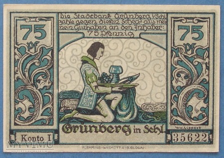 75 Pfennig 1922 r - Grünberg Schl. - Zielona Gora