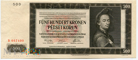 Duże zdjęcie Czechy i Morawy - 500 koron, 1942r. SPECIMEN, UNC-