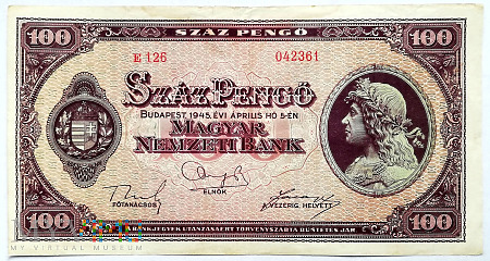 Węgry 100 pengo 1945