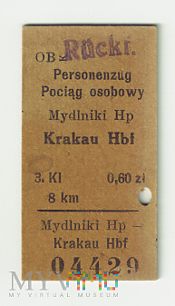 Bilet Mydlniki Hp - Krakau Hbf 1940 r.