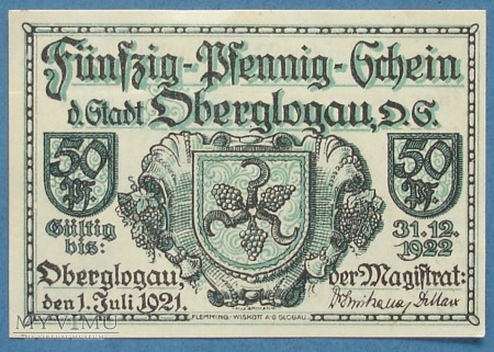 50 Pfennig 1921 r - Oberglogau - Glogowek