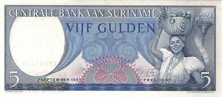 Duże zdjęcie Surinam - 5 guldenów (1963)