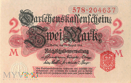 Duże zdjęcie Niemcy (Darlehnskassenschein) - 2 marki (1914)