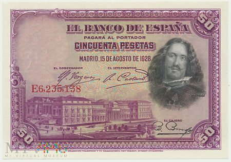 Hiszpania - 50 pesetas, 1928r. UNC