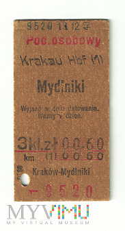Bilet Krakau Hbf - Mydlniki 1940 r.