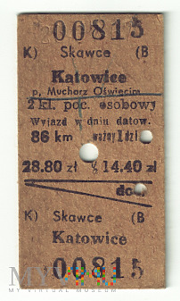 Bilet Skawce - Katowice, Mucharz, Oświęcim