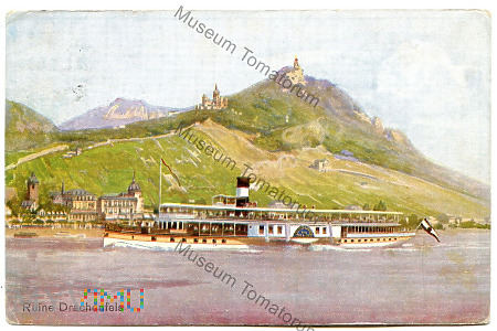 Statek pasażerski na Renie w tle Drachenfels -1922