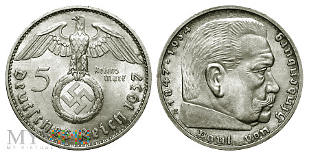 Duże zdjęcie 5 reichsmark, 1937 (E), moneta obiegowa