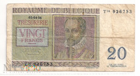 Belgia.1.Aw.20 francs.1956.P-132b
